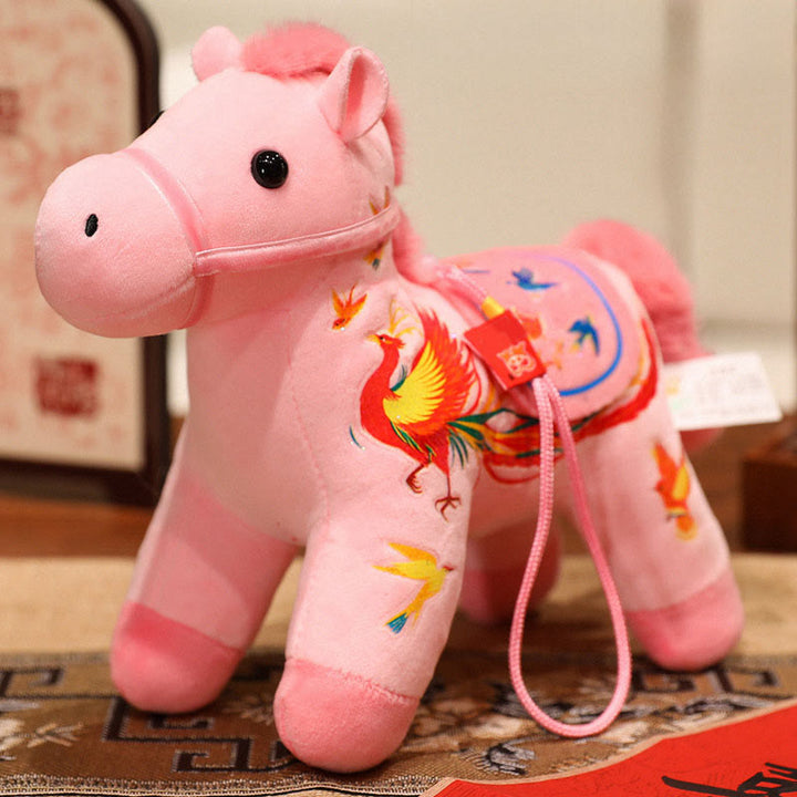 Buddha Stones , Jahr des Pferdes, Bambus, Drache, Lotus, Phönix, Plüschpuppe, Heimdekoration - Rosa Phönix Pferd - 20 cm - image 18