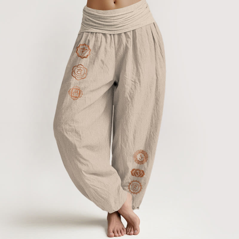 Buddha Stones Lässige Haremshose aus reiner Baumwolle mit Chakra-Symbolmuster und elastischem Bund für Damen - Bräunen - US16, UK/AU20, EU48 (3XL) - image 11