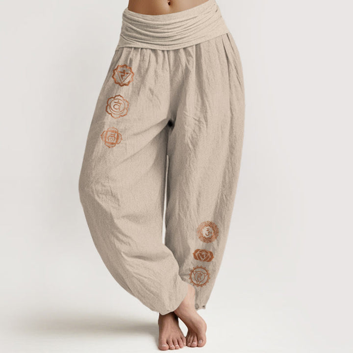 Buddha Stones Lässige Haremshose aus reiner Baumwolle mit Chakra-Symbolmuster und elastischem Bund für Damen - Bräunen - US16, UK/AU20, EU48 (3XL) - image 11