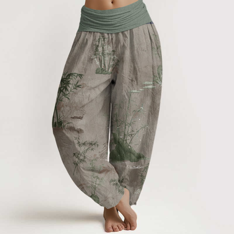Buddha Stones Reine Baumwolle Lässige Bambus Rock Tinte Malerei Damen Elastische Taille Haremshose - Bräunen - US22, UK/AU26, EU54 (6XL) - image 6
