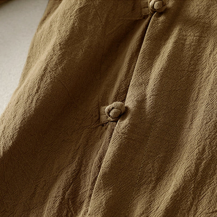 Buddha Stones ​​Asymmetrisches Langarm-Baumwollhemd mit Froschknopfleiste vorne - image 3