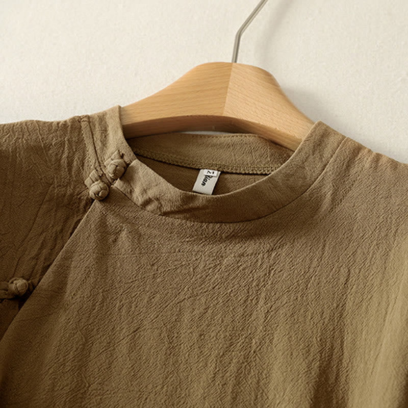 Buddha Stones ​​Asymmetrisches Langarm-Baumwollhemd mit Froschknopfleiste vorne - image 2