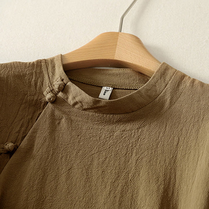 Buddha Stones ​​Asymmetrisches Langarm-Baumwollhemd mit Froschknopfleiste vorne - image 2