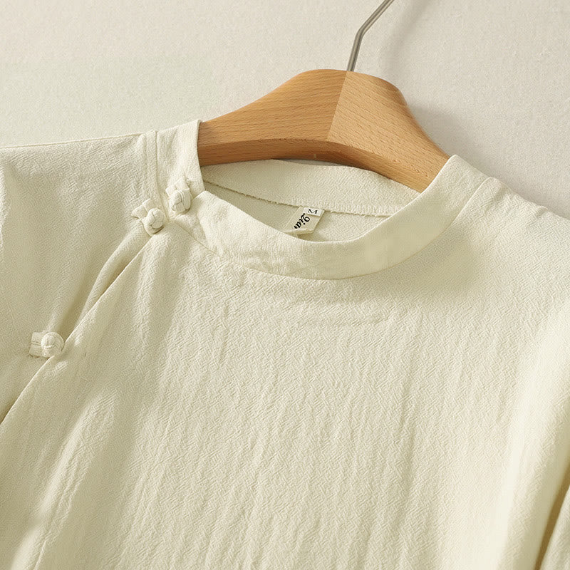 Buddha Stones ​​Asymmetrisches Langarm-Baumwollhemd mit Froschknopfleiste vorne - image 8