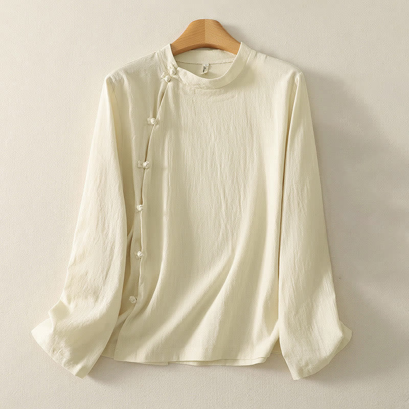 Buddha Stones ​​Asymmetrisches Langarm-Baumwollhemd mit Froschknopfleiste vorne - Hellgelb - US 8-10, UK/AU 12-14, EU 40-42 (2XL) - image 6