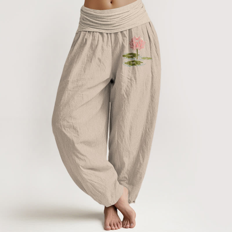 Buddha Stones Haremshose aus reiner Baumwolle mit Lotusblumenmuster und elastischem Bund für Damen - Bräunen - US16, UK/AU20, EU48 (3XL) - image 11