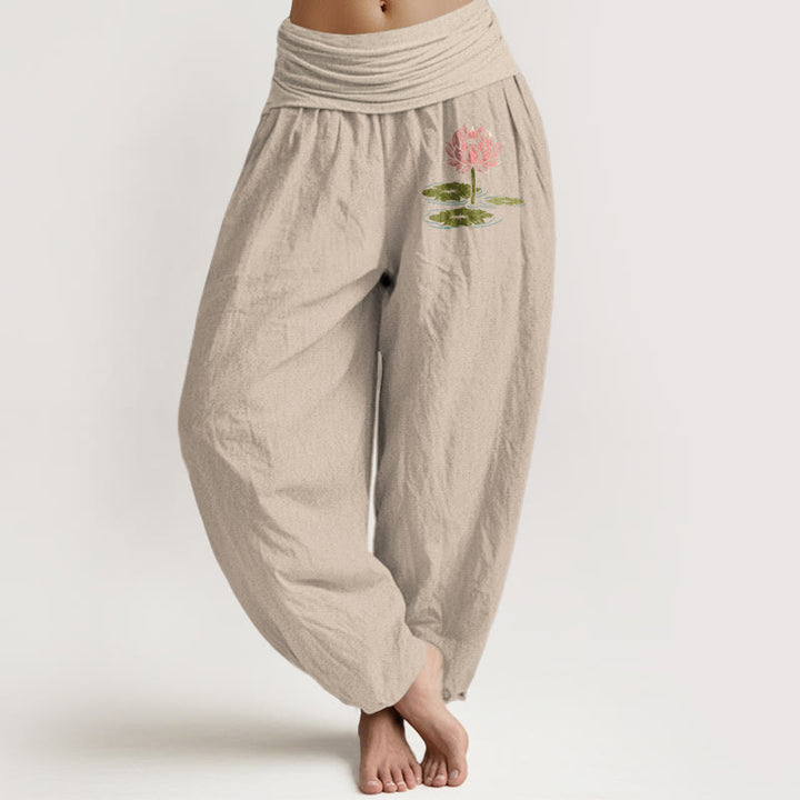 Buddha Stones Haremshose aus reiner Baumwolle mit Lotusblumenmuster und elastischem Bund für Damen - Bräunen - US16, UK/AU20, EU48 (3XL) - image 11
