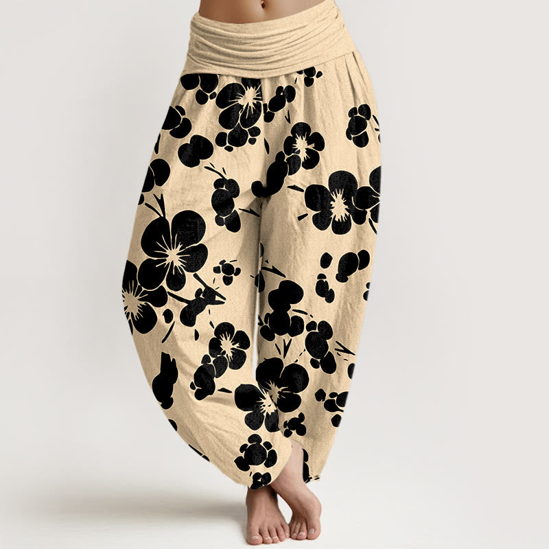 Buddha Stones Haremshose aus reiner Baumwolle mit blühendem Blumenmuster und elastischem Bund für Damen - Schwarz - US16, UK/AU20, EU48 (3XL) - image 5