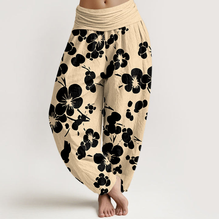 Buddha Stones Haremshose aus reiner Baumwolle mit blühendem Blumenmuster und elastischem Bund für Damen - Schwarz - US16, UK/AU20, EU48 (3XL) - image 5