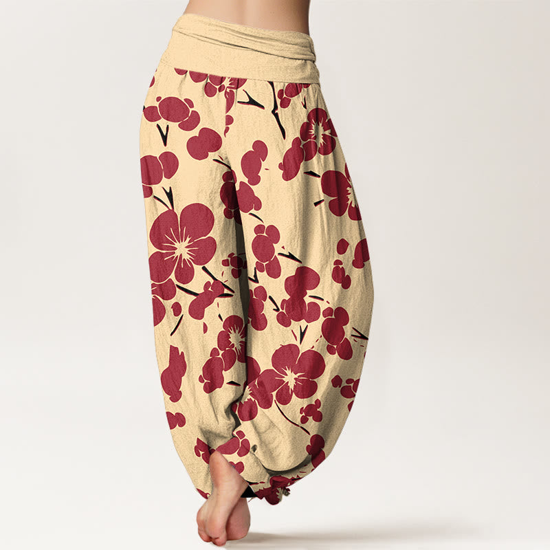 Buddha Stones Haremshose aus reiner Baumwolle mit blühendem Blumenmuster und elastischem Bund für Damen - image 9