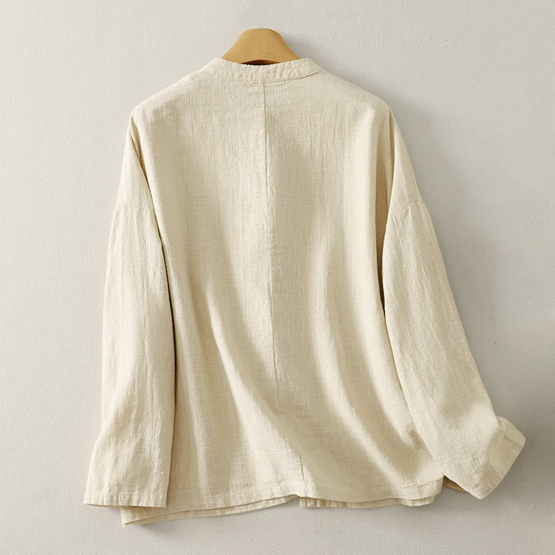 Buddha Stones, schlichtes chinesisches Langarm-T-Shirt mit Froschknopfverschluss, Damen-Baumwoll-Leinen-Mischgewebe, Zen-Stil - image 7