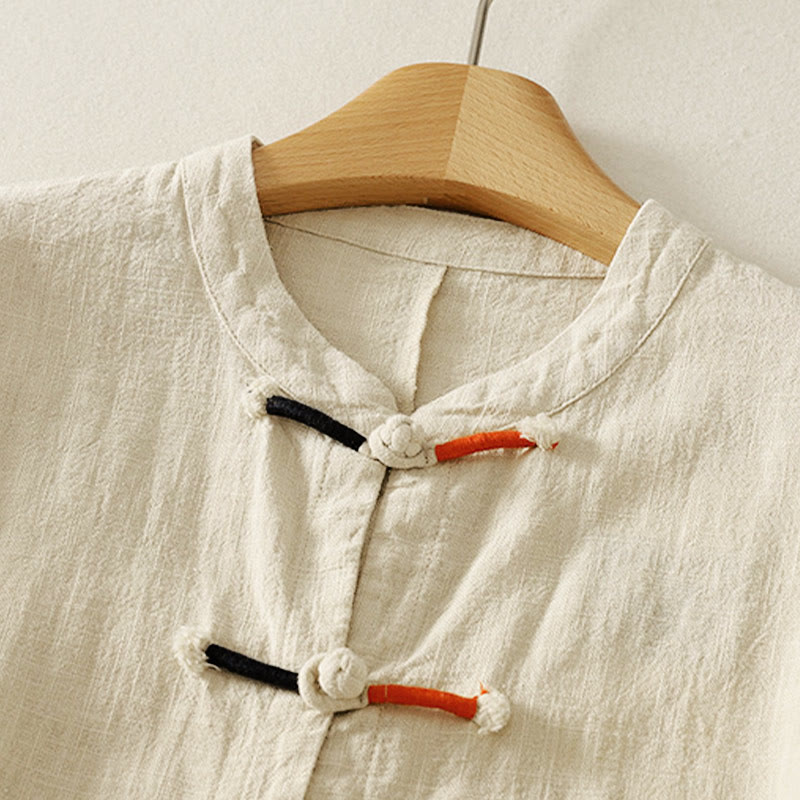 Buddha Stones, schlichtes chinesisches Langarm-T-Shirt mit Froschknopfverschluss, Damen-Baumwoll-Leinen-Mischgewebe, Zen-Stil - image 8