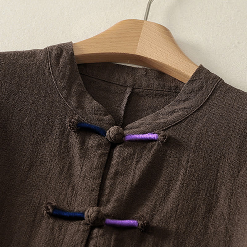 Buddha Stones, schlichtes chinesisches Langarm-T-Shirt mit Froschknopfverschluss, Damen-Baumwoll-Leinen-Mischgewebe, Zen-Stil - image 2