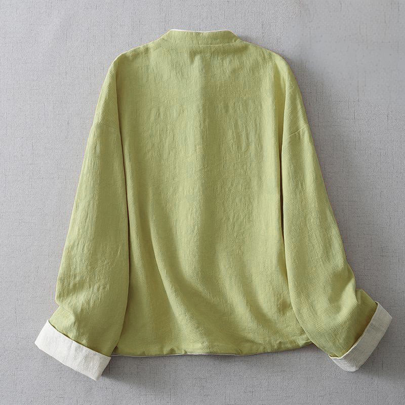 Buddha Stones Damen-Baumwolljacke mit Stehkragen, langen Ärmeln und Taschen, schlichtem Jacquardmuster - image 1