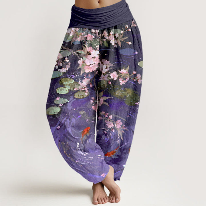 Buddha Stones , reine Baumwolle, Kirschblüten, Koi-Fische, Lotusblätter – Damen-Haremshose mit elastischem Bund - Dunkelviolett - US16, UK/AU20, EU48 (3XL) - image 5