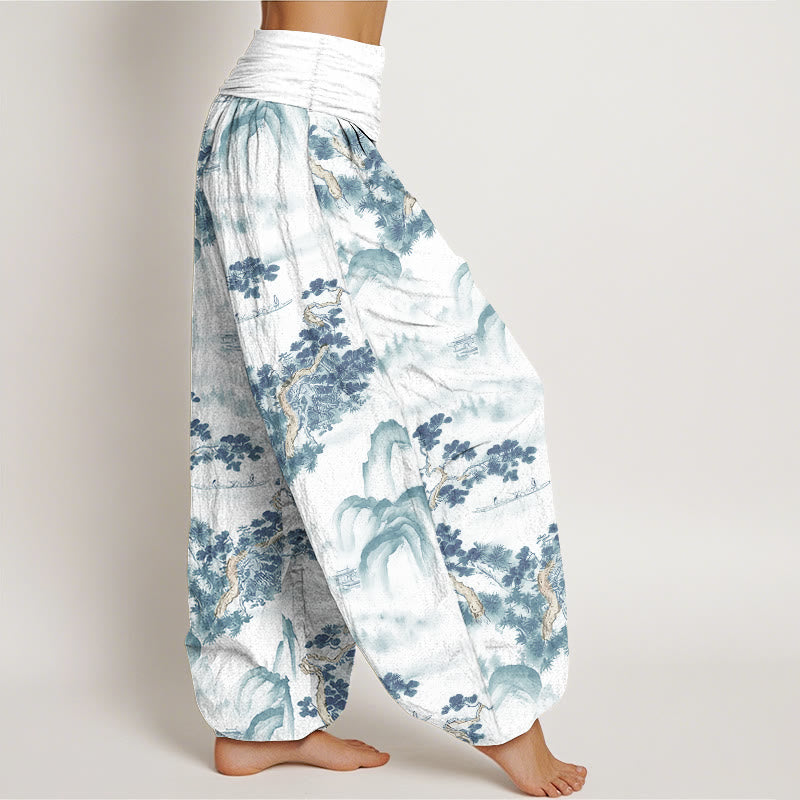 Haremshose mit Buddha Stones -Print, Kiefern- und Bergmotiven, aus reiner Baumwolle, elastischer Bund, für Damen - image 9