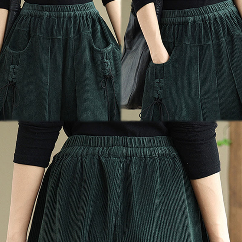 Buddha Stones Damen Cordhose mit weitem Bein, Kordelzug und Taschen, einfarbig - image 29