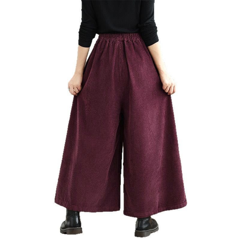 Buddha Stones Damen Cordhose mit weitem Bein, Kordelzug und Taschen, einfarbig - image 9