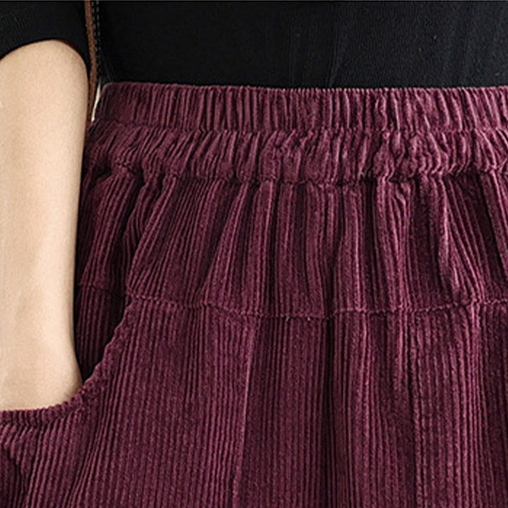 Buddha Stones Damen Cordhose mit weitem Bein, Kordelzug und Taschen, einfarbig - image 6