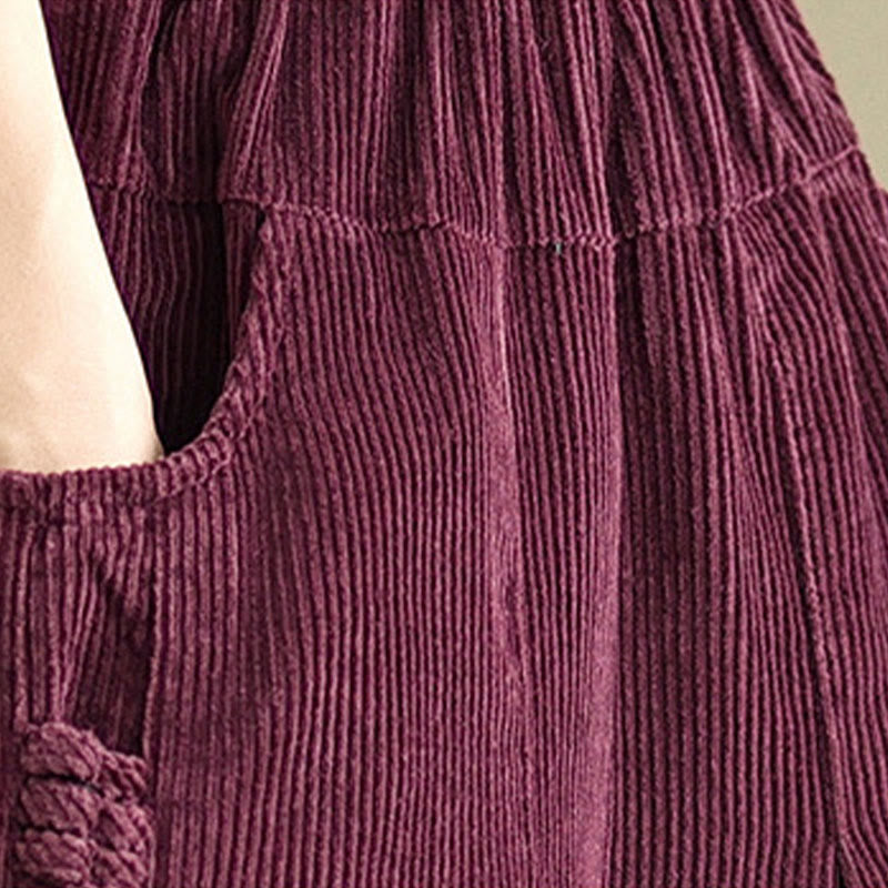 Buddha Stones Damen Cordhose mit weitem Bein, Kordelzug und Taschen, einfarbig - image 7