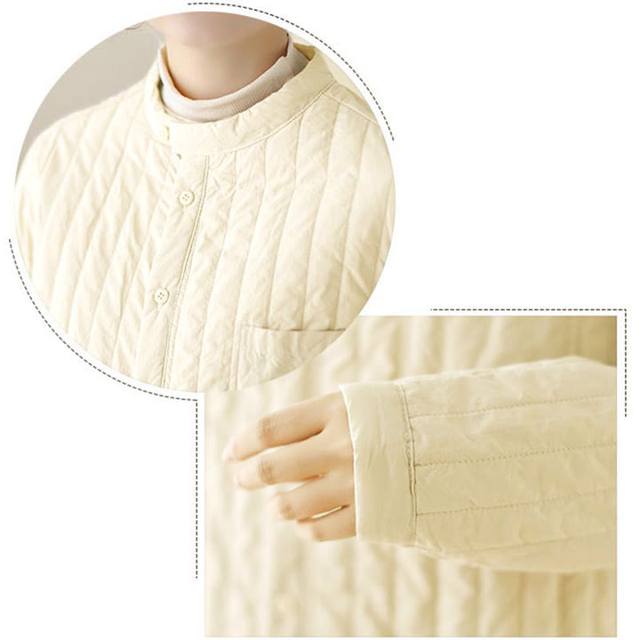 Buddha Stones Damen-Thermojacke aus Baumwolle mit Stehkragen, schlichtem Design, langen Ärmeln und Tasche - image 16