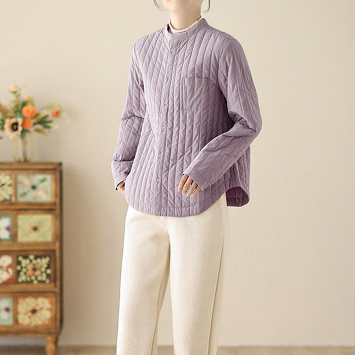 Buddha Stones Damen-Thermojacke aus Baumwolle mit Stehkragen, schlichtem Design, langen Ärmeln und Tasche - image 4