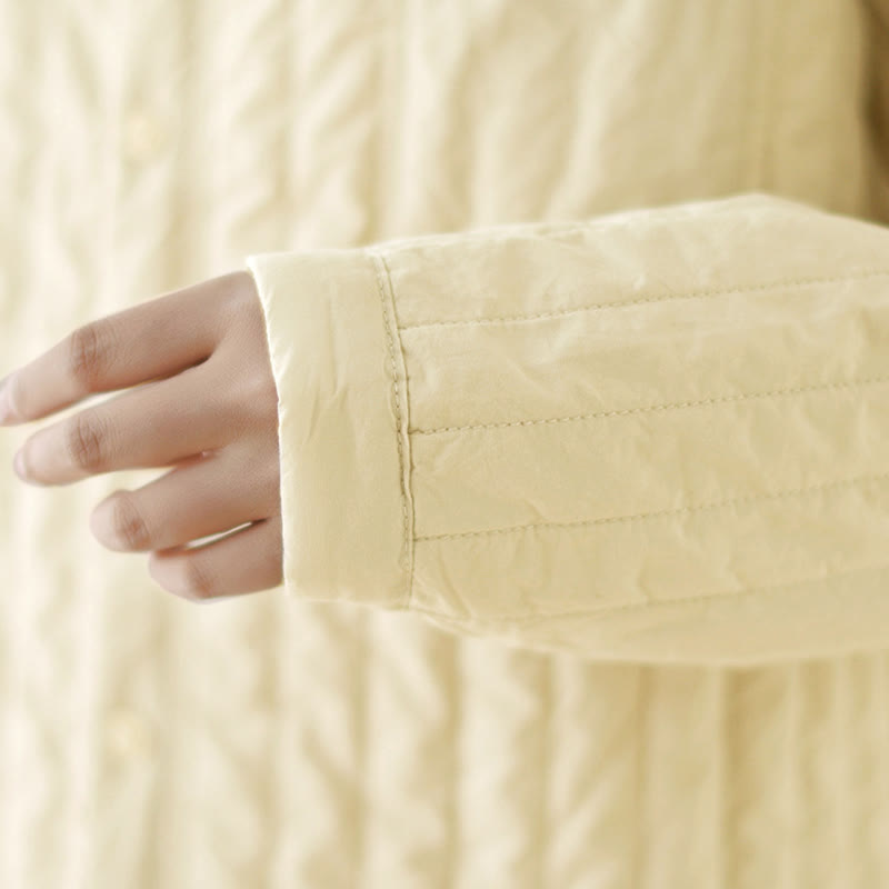 Buddha Stones Damen-Thermojacke aus Baumwolle mit Stehkragen, schlichtem Design, langen Ärmeln und Tasche - image 14