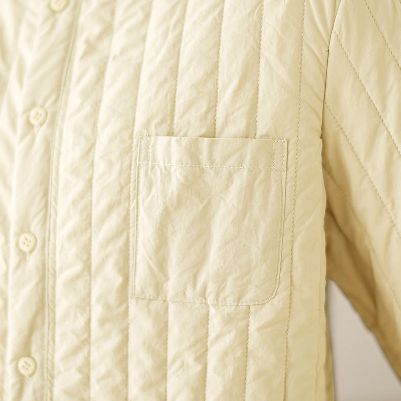 Buddha Stones Damen-Thermojacke aus Baumwolle mit Stehkragen, schlichtem Design, langen Ärmeln und Tasche - image 12