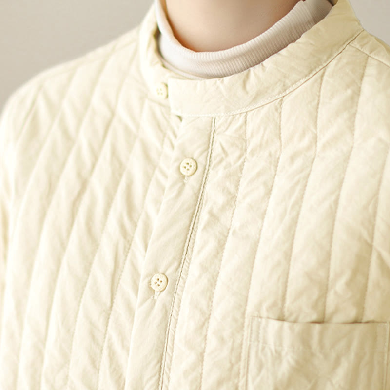 Buddha Stones Damen-Thermojacke aus Baumwolle mit Stehkragen, schlichtem Design, langen Ärmeln und Tasche - image 11