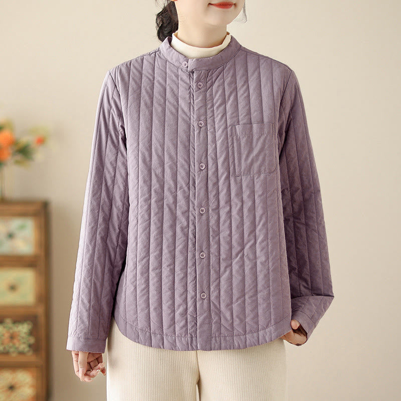 Buddha Stones Damen-Thermojacke aus Baumwolle mit Stehkragen, schlichtem Design, langen Ärmeln und Tasche - Pflaume - US 8-10, UK/AU 12-14, EU 40-42 (2XL) - image 0