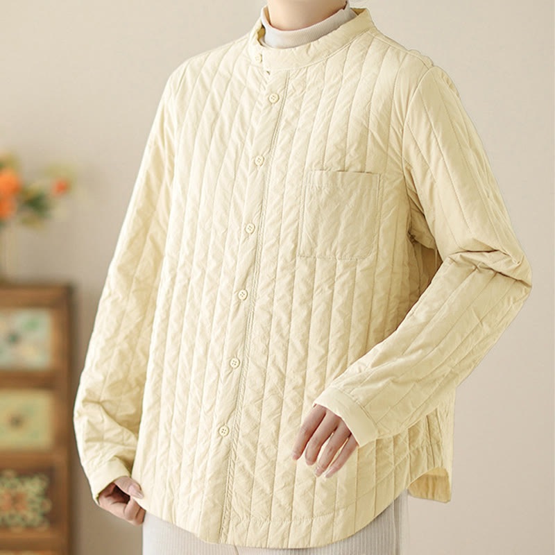 Buddha Stones Damen-Thermojacke aus Baumwolle mit Stehkragen, schlichtem Design, langen Ärmeln und Tasche - image 7