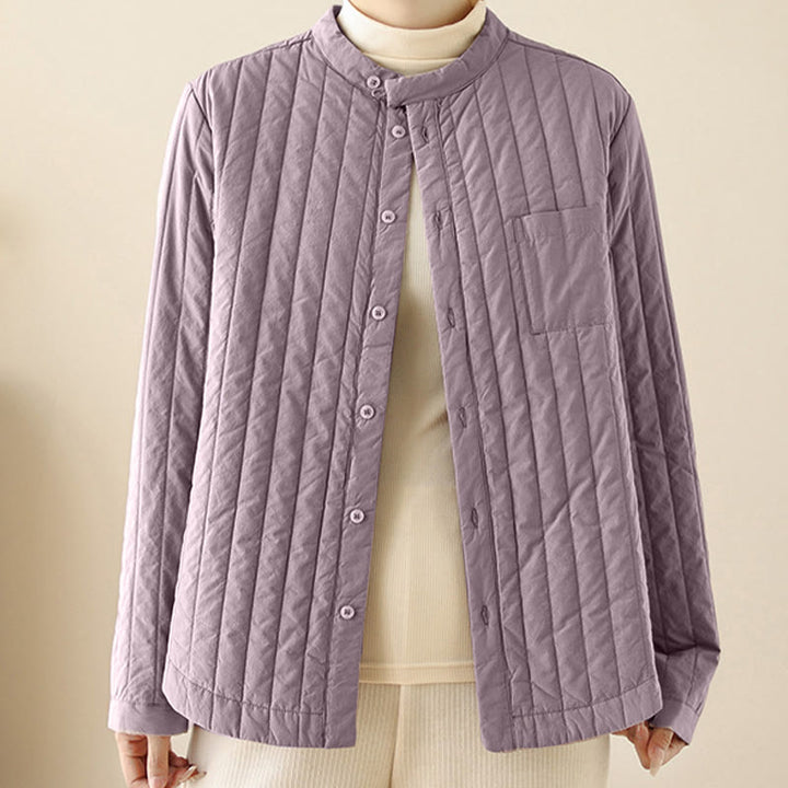 Buddha Stones Damen-Thermojacke aus Baumwolle mit Stehkragen, schlichtem Design, langen Ärmeln und Tasche - image 1