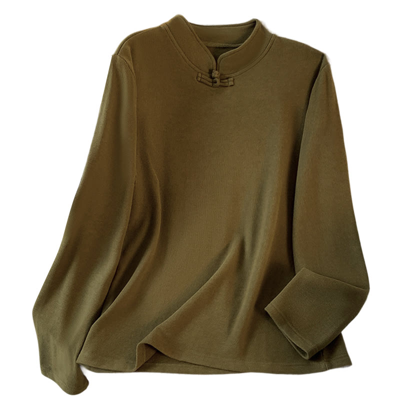 Buddha Stones Frühlings-Baumwollhemd, einfarbig, Stehkragen, Froschknopf-Design, langärmlig - image 23