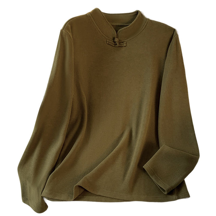 Buddha Stones Frühlings-Baumwollhemd, einfarbig, Stehkragen, Froschknopf-Design, langärmlig - image 23