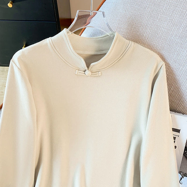 Buddha Stones Frühlings-Baumwollhemd, einfarbig, Stehkragen, Froschknopf-Design, langärmlig - image 5