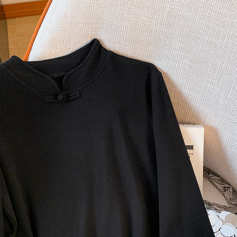 Buddha Stones Frühlings-Baumwollhemd, einfarbig, Stehkragen, Froschknopf-Design, langärmlig - image 31