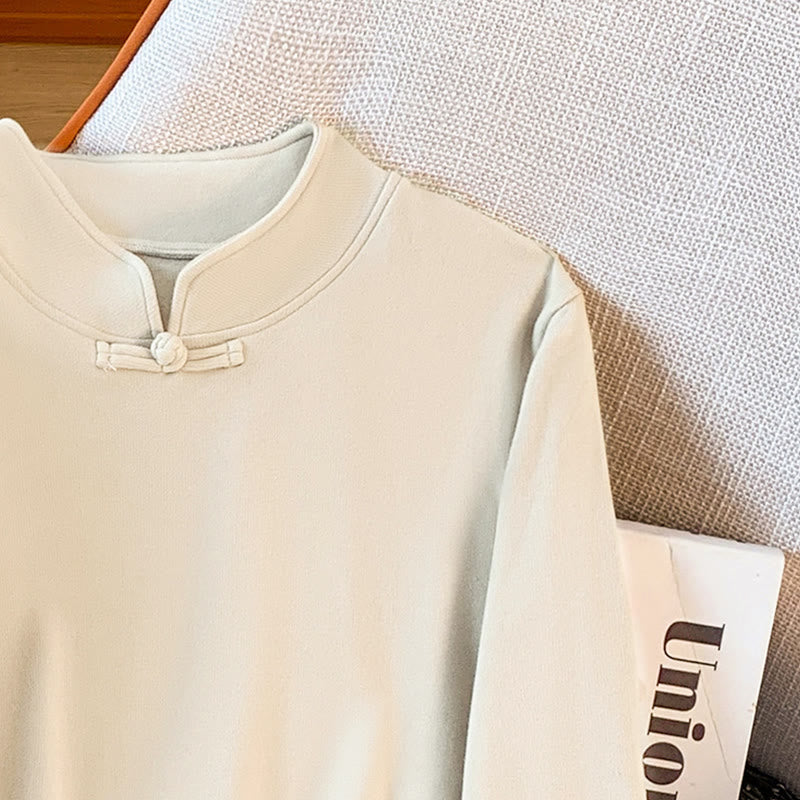 Buddha Stones Frühlings-Baumwollhemd, einfarbig, Stehkragen, Froschknopf-Design, langärmlig - image 8