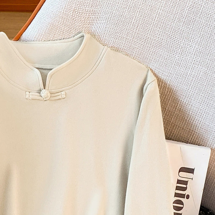 Buddha Stones Frühlings-Baumwollhemd, einfarbig, Stehkragen, Froschknopf-Design, langärmlig - image 8