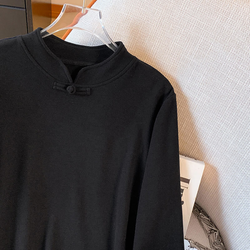 Buddha Stones Frühlings-Baumwollhemd, einfarbig, Stehkragen, Froschknopf-Design, langärmlig - image 30