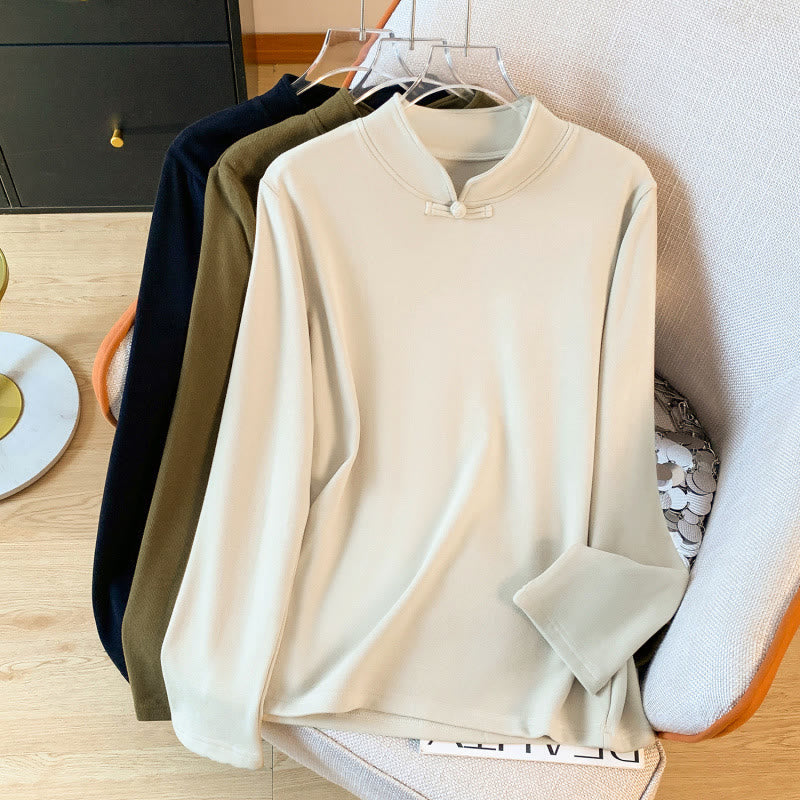 Buddha Stones Frühlings-Baumwollhemd, einfarbig, Stehkragen, Froschknopf-Design, langärmlig - Antikweiß - US 8-10, UK/AU 12-14, EU 40-42 (2XL) - image 0