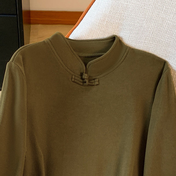 Buddha Stones Frühlings-Baumwollhemd, einfarbig, Stehkragen, Froschknopf-Design, langärmlig - image 16