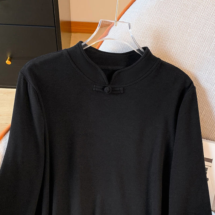 Buddha Stones Frühlings-Baumwollhemd, einfarbig, Stehkragen, Froschknopf-Design, langärmlig - image 27