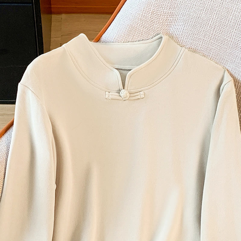 Buddha Stones Frühlings-Baumwollhemd, einfarbig, Stehkragen, Froschknopf-Design, langärmlig - image 4