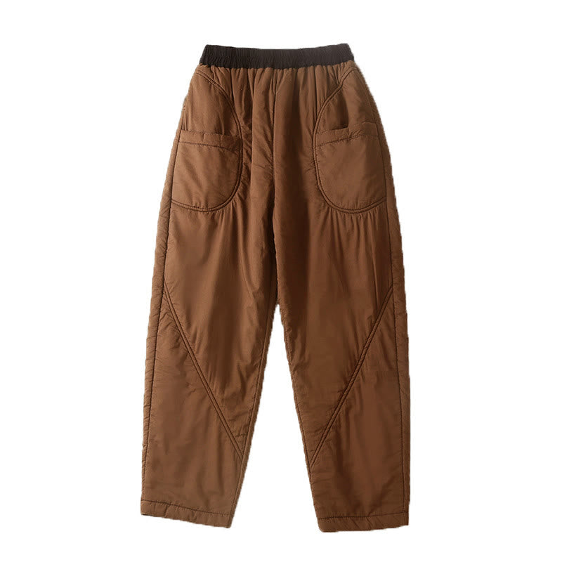 Buddha Stones Damen Winter Haremshose, schlicht, mit elastischem Bund, dicker Verarbeitung und Taschen - image 2