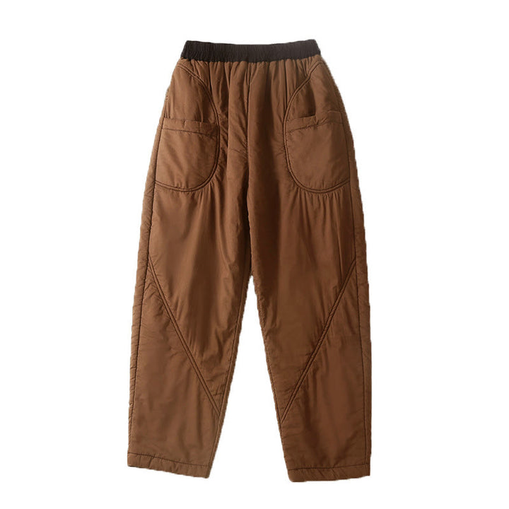 Buddha Stones Damen Winter Haremshose, schlicht, mit elastischem Bund, dicker Verarbeitung und Taschen - image 2