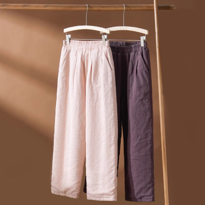 Buddha Stones Winter Plain Cotton Thermal Damen-Thermohose mit weitem Bein und Taschen - image 5