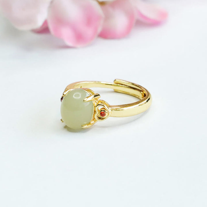 Buddha Stones Natürlicher Hetian Jade Ei Herzförmiger Kupfer Glück Offener Ring - image 4