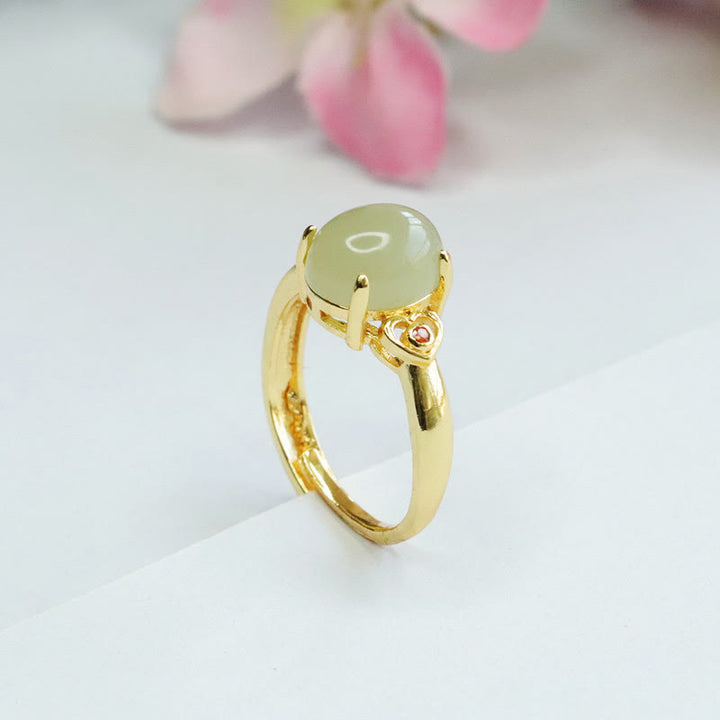 Buddha Stones Natürlicher Hetian Jade Ei Herzförmiger Kupfer Glück Offener Ring - image 10