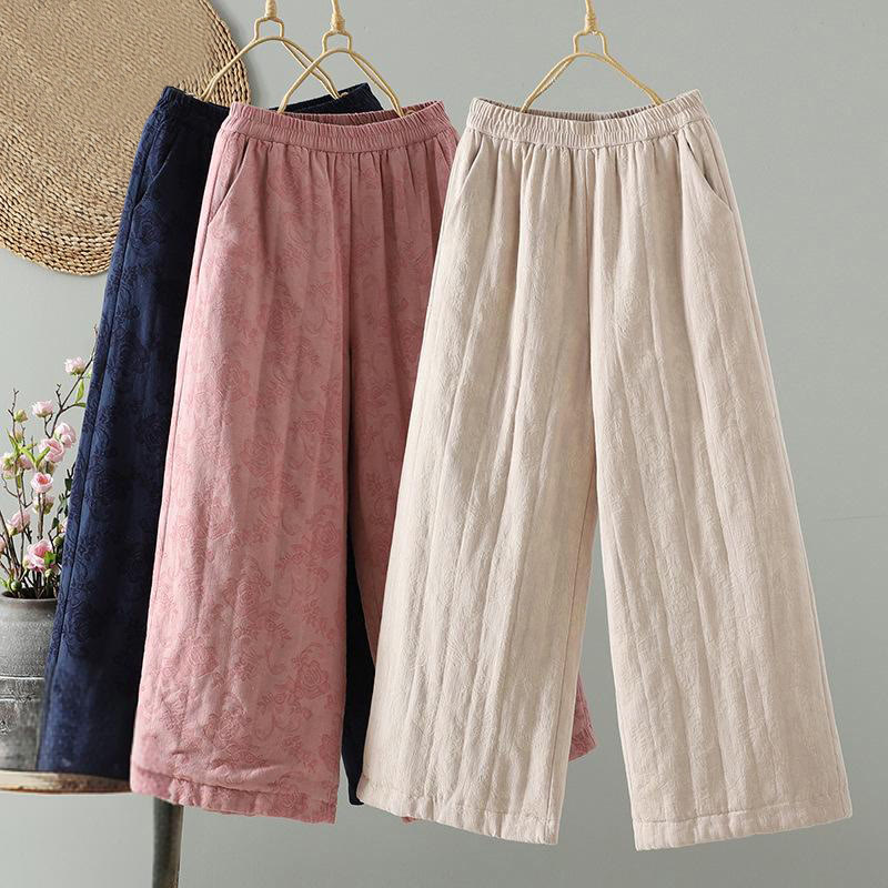 Buddha Stones Jacquard Baumwollgefütterte Damen-Thermohose mit weitem Bein und Taschen - image 20