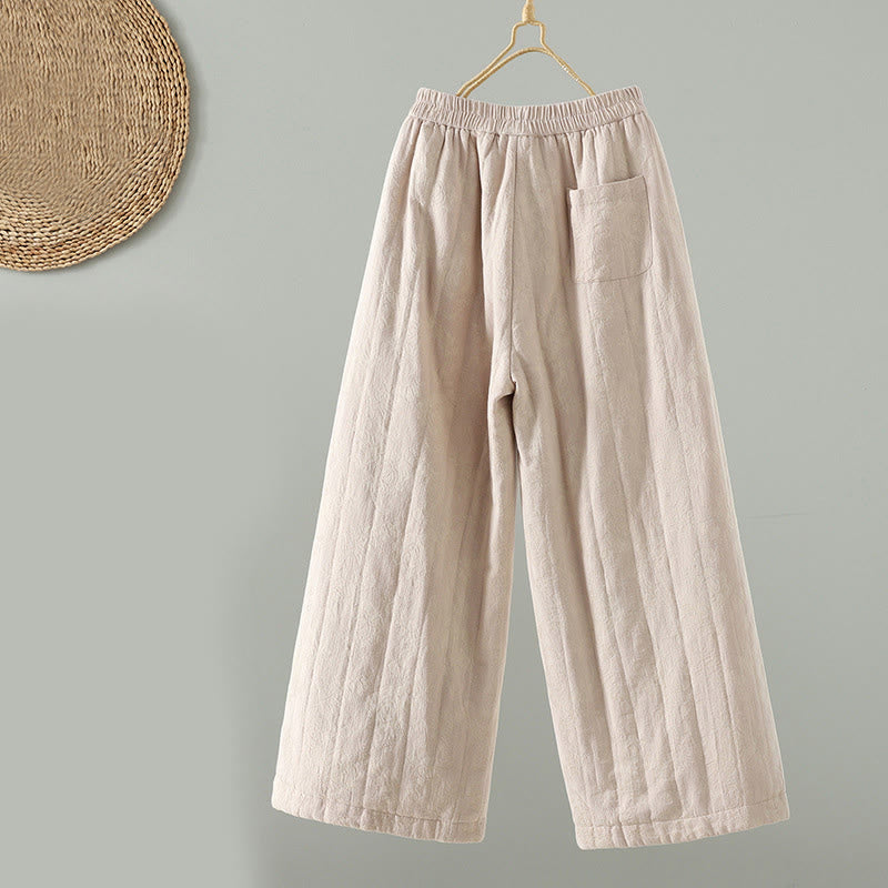 Buddha Stones Jacquard Baumwollgefütterte Damen-Thermohose mit weitem Bein und Taschen - image 11